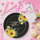 Waterverf zonnebloemen op zwarte bruiloft papieren bordje (Feest)
