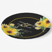 Waterverf zonnebloemen op zwarte bruiloft papieren bordje (Gekanteld)
