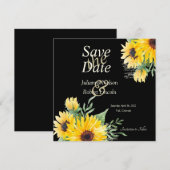 Waterverf zonnebloemen op zwarte bruiloft save the date (Voorkant / Achterkant)