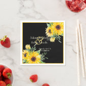 Waterverf zonnebloemen op zwarte bruiloft servet (Insitu)