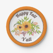 Waterverf zonnebloemen oranje Happy herfst Y'all Papieren Bordje (Voorkant)