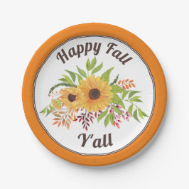 Waterverf zonnebloemen oranje Happy herfst Y'all Papieren Bordje