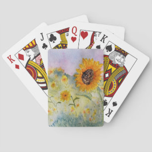 Waterverf zonnebloemen pokerkaarten