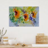 waterverf zonnebloemen poster (Keuken)