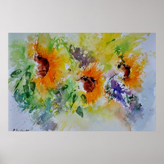 waterverf zonnebloemen poster (Voorkant)