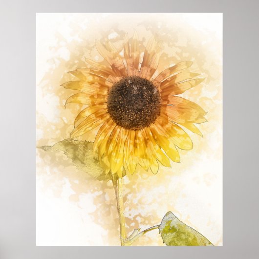 Waterverf zonnebloemen poster (Voorkant)