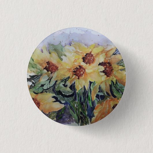 Waterverf zonnebloemen ronde button 3,2 cm (Voorkant)