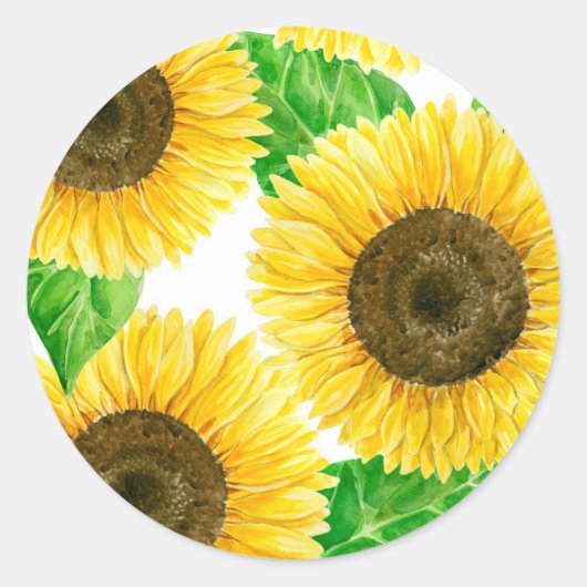 Waterverf zonnebloemen ronde sticker (Voorkant)