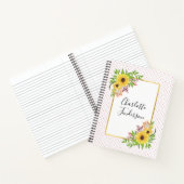 Waterverf zonnebloemen, roze en witte polka stippe notitieboek (Binnen)