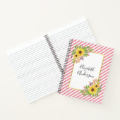 Waterverf zonnebloemen, roze en witte strepen notitieboek (Binnen)