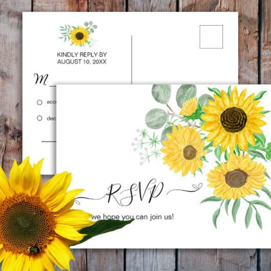 Waterverf Zonnebloemen RSVP Briefkaart