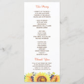 Waterverf zonnebloemen Rustic Chic Wedding Program Programmakaart (Achterkant)