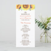 Waterverf zonnebloemen Rustic Chic Wedding Program Programmakaart (Staand voorkant)