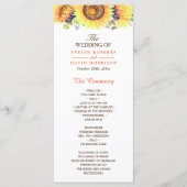 Waterverf zonnebloemen Rustic Chic Wedding Program Programmakaart (Voorkant)