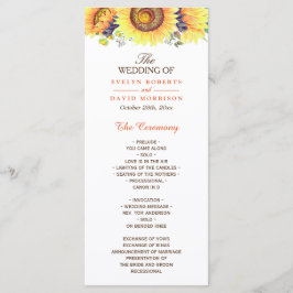 Waterverf zonnebloemen Rustic Chic Wedding Program Programmakaart