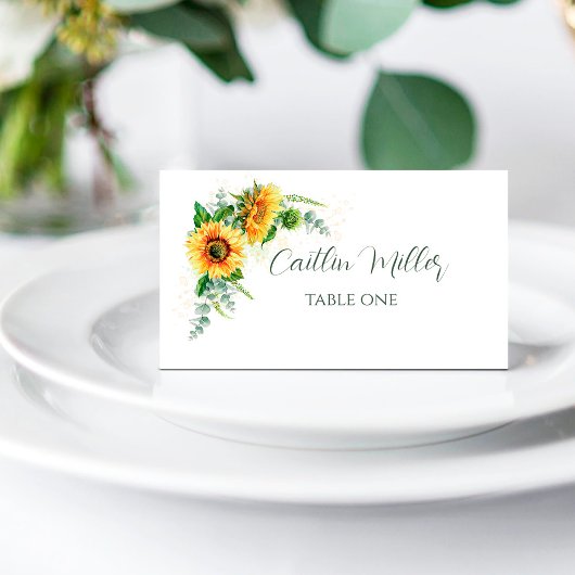 Waterverf zonnebloemen Rustic Wedding Place Card Plaatskaartje