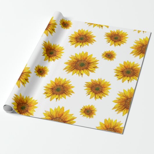 Waterverf zonnebloemen. Rustiek bloemmotief Cadeaupapier (Uitgerold)