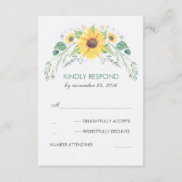 Waterverf Zonnebloemen Rustieke Bruiloft RSVP Kaartje
