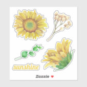 Waterverf zonnebloemen. Rustisch land floral Sticker (Vel)