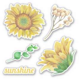 Waterverf zonnebloemen. Rustisch land floral Sticker