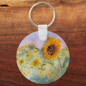 Waterverf zonnebloemen sleutelhanger (Voorkant)