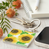Waterverf zonnebloemen sleutelhanger (Voorkant Rechts)