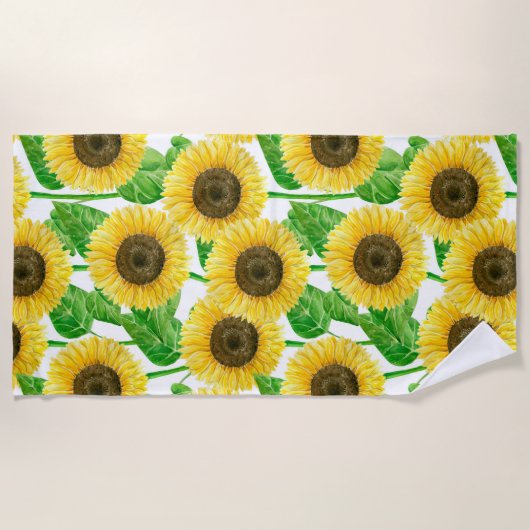 Waterverf zonnebloemen strandlaken (Voorkant)