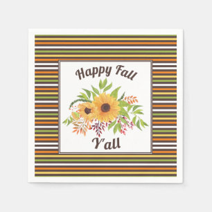 Waterverf zonnebloemen, strepen Happy herfst Y'all Servet