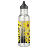 Waterverf Zonnebloemen Stripes Monogramnaam Waterfles (Rechts)