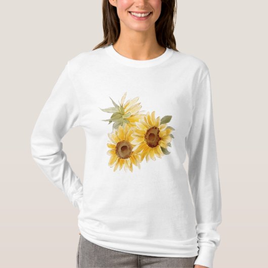 Waterverf Zonnebloemen T-shirt (Voorkant)