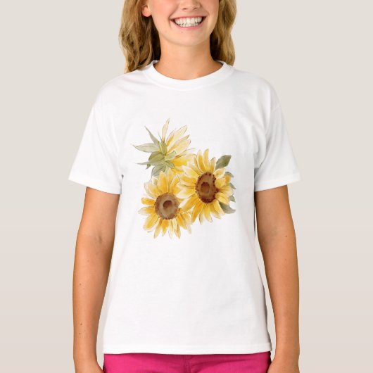 Waterverf Zonnebloemen T-shirt (Voorkant)