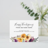 Waterverf Zonnebloemen Thanksgiving Holiday Moving Aankondigingskaart (Staand voorkant)