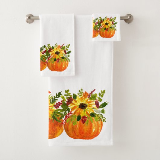 Waterverf Zonnebloemen Thanksgiving Pompoenen Herf Bad Handdoek (Insitu)