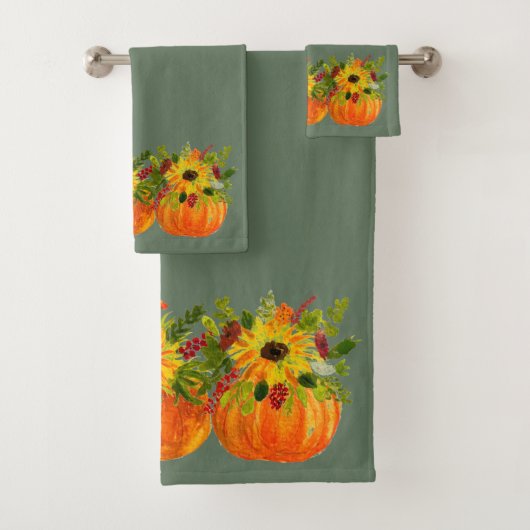 Waterverf Zonnebloemen Thanksgiving Pompoenen Herf Bad Handdoek (Insitu)