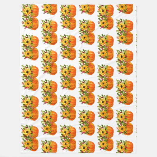 Waterverf Zonnebloemen Thanksgiving Pompoenen Herf Fleece Deken (Voorkant)