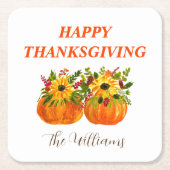 Waterverf Zonnebloemen Thanksgiving Pompoenen Herf Kartonnen Onderzetters (Voorkant)