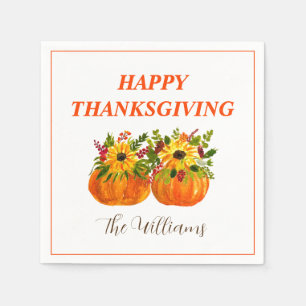Waterverf Zonnebloemen Thanksgiving Pompoenen Herf Servet