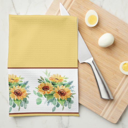 Waterverf zonnebloemen theedoek (Quarter Fold)