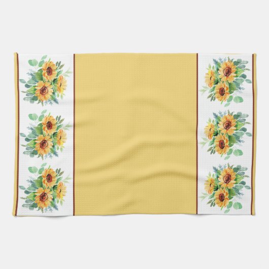 Waterverf zonnebloemen theedoek (Horizontaal)