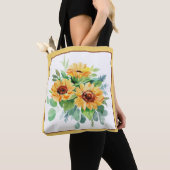 Waterverf zonnebloemen tote bag (Dichtbij)