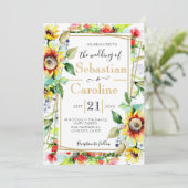 Waterverf Zonnebloemen Uitnodiging tot weddenschap (Staand voorkant)