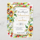 Waterverf Zonnebloemen Uitnodiging tot weddenschap (Voorkant / Achterkant)