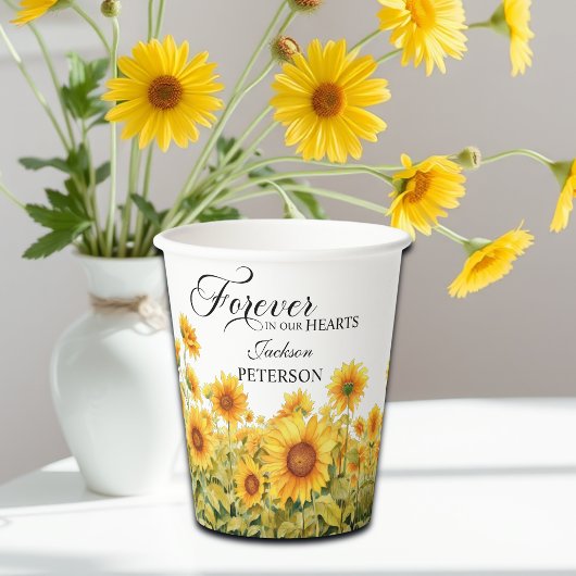 Waterverf zonnebloemen viering van het leven begra papieren bekers