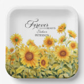 Waterverf zonnebloemen viering van het leven begra papieren bordje (Voorkant)