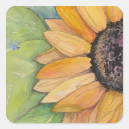 Waterverf zonnebloemen vierkante sticker