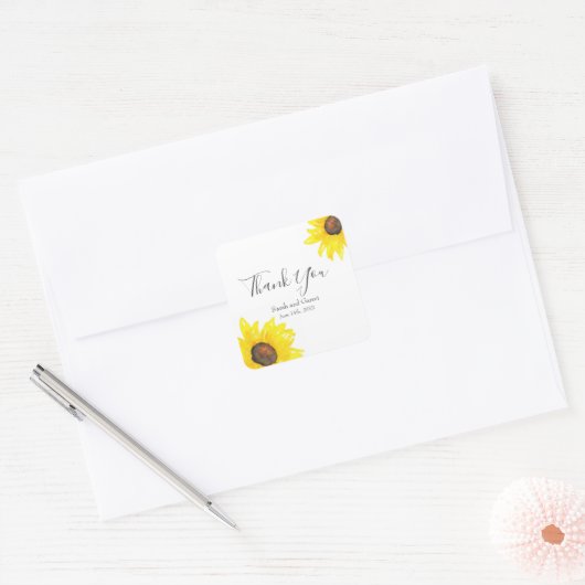 Waterverf zonnebloemen vierkante sticker (Envelop)