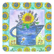 Waterverf Zonnebloemen