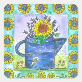 Waterverf Zonnebloemen Vierkante Sticker
