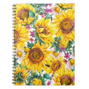 Waterverf zonnebloemen vintage naadloos deel notitieboek