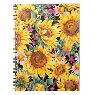 Waterverf zonnebloemen vintage naadloos deel notitieboek